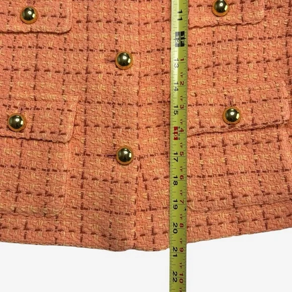 Mango MNG Short Tweed Blazer Orange Goldtone Button Details Size S NEW - Picture 8 of 15